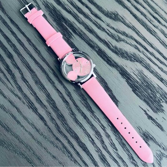 🩷 New! Pink & Silver Hallowed Mickey Mouse Ears Watch w Faux Leather Strap - Picture 5 of 7